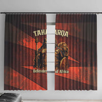 Taharqa Window Curtain with Warrior Portrait, Lion of Kush Title and Bold Red Defender of Africa - Wonder Print Shop