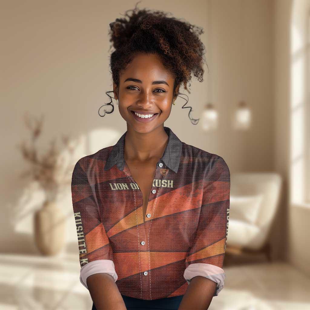 Taharqa Women Casual Shirt with Warrior Portrait, Lion of Kush Title and Bold Red Defender of Africa - Wonder Print Shop