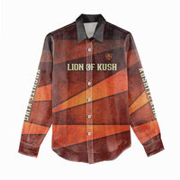 Taharqa Women Casual Shirt with Warrior Portrait, Lion of Kush Title and Bold Red Defender of Africa - Wonder Print Shop