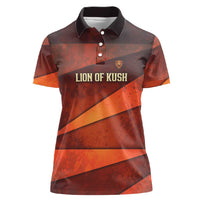 Taharqa Women Polo Shirt with Warrior Portrait, Lion of Kush Title and Bold Red Defender of Africa - Wonder Print Shop