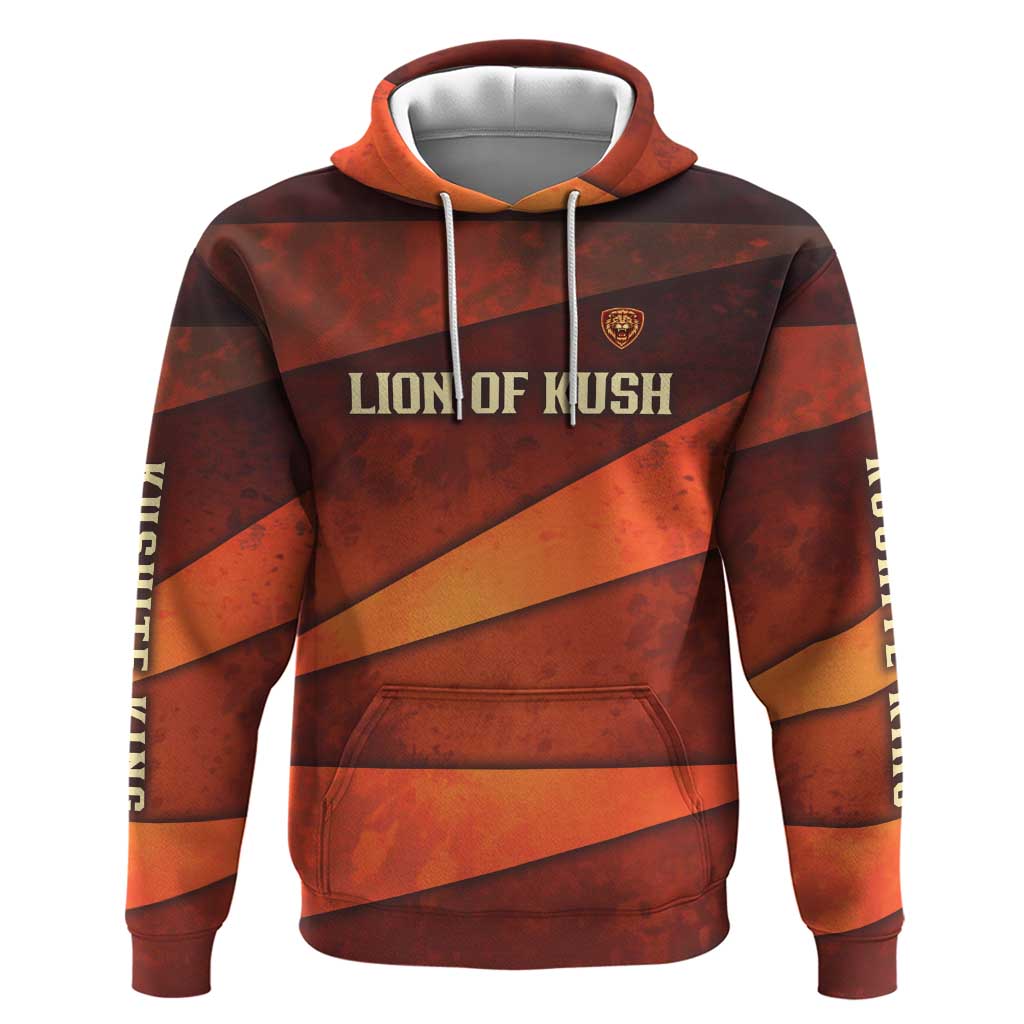 Taharqa Zip Hoodie with Warrior Portrait, Lion of Kush Title and Bold Red Defender of Africa - Wonder Print Shop