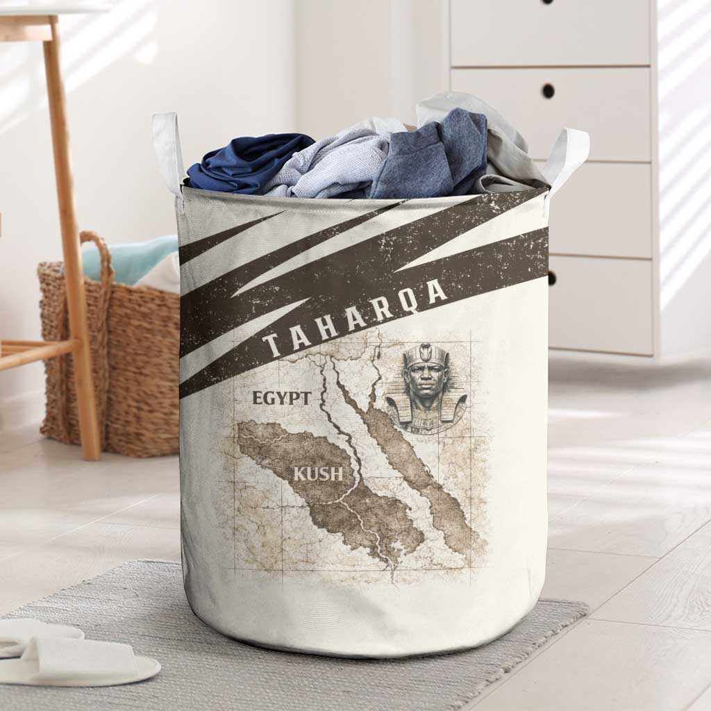 Taharqa Laundry Basket with Ancient Map Illustration, King of Two Lands Title and Kush Egypt Temple - Wonder Print Shop