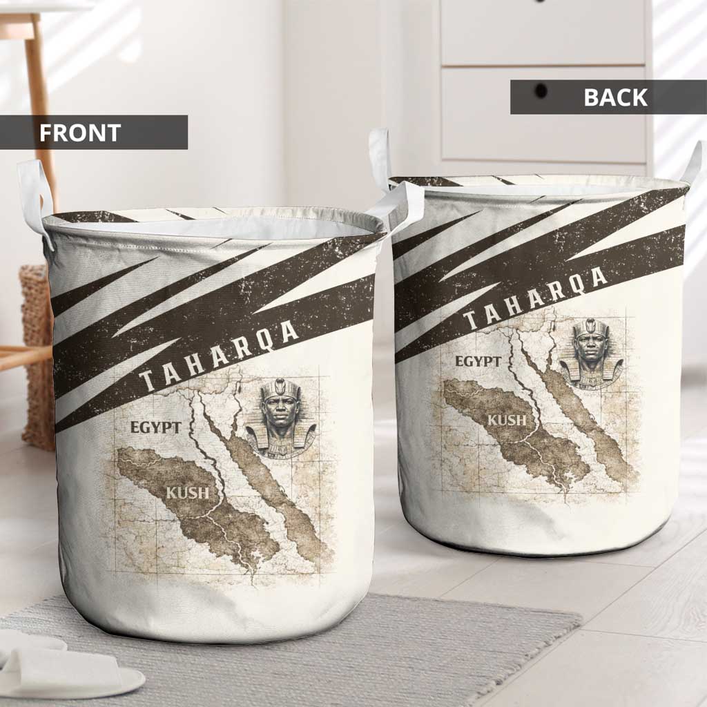Taharqa Laundry Basket with Ancient Map Illustration, King of Two Lands Title and Kush Egypt Temple - Wonder Print Shop