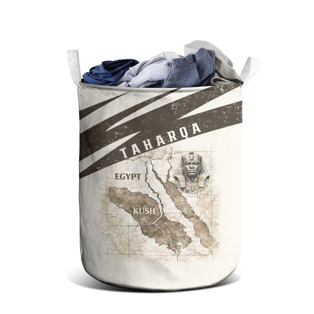 Taharqa Laundry Basket with Ancient Map Illustration, King of Two Lands Title and Kush Egypt Temple - Wonder Print Shop