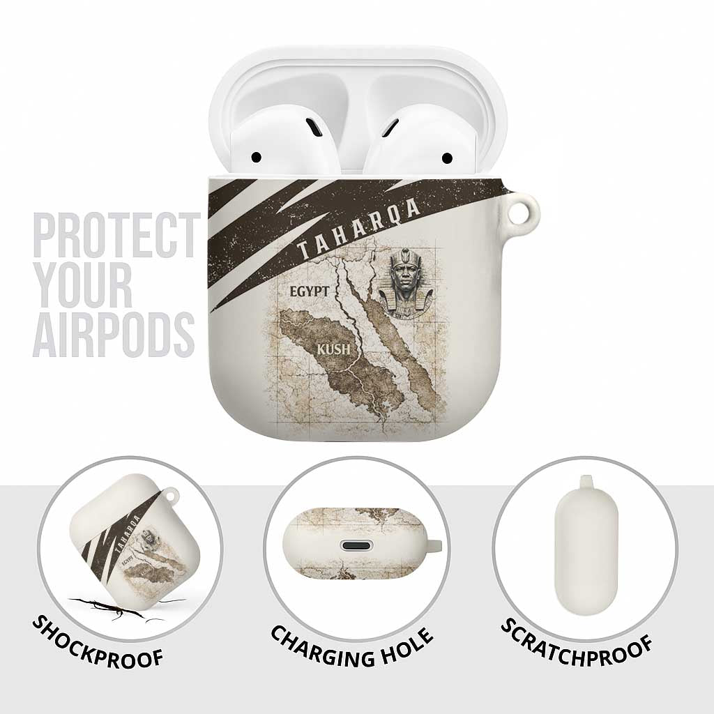 Taharqa AirPods Case with Ancient Map Illustration, King of Two Lands Title and Kush Egypt Temple - Wonder Print Shop