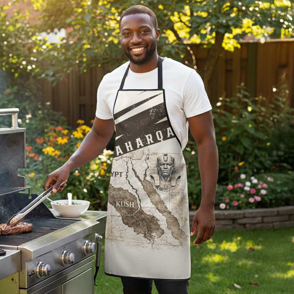 Taharqa Apron with Ancient Map Illustration, King of Two Lands Title and Kush Egypt Temple - Wonder Print Shop