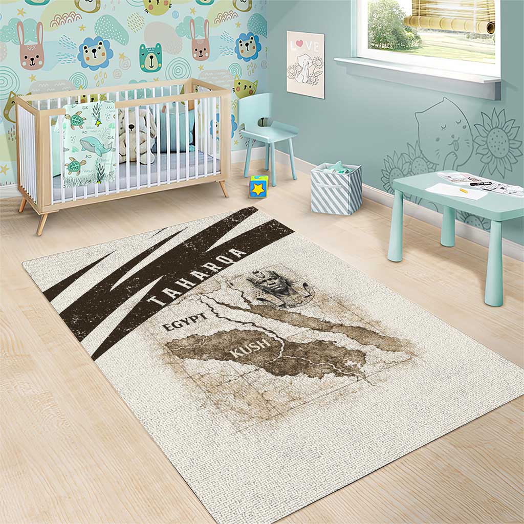 Taharqa Area Rug with Ancient Map Illustration, King of Two Lands Title and Kush Egypt Temple - Wonder Print Shop