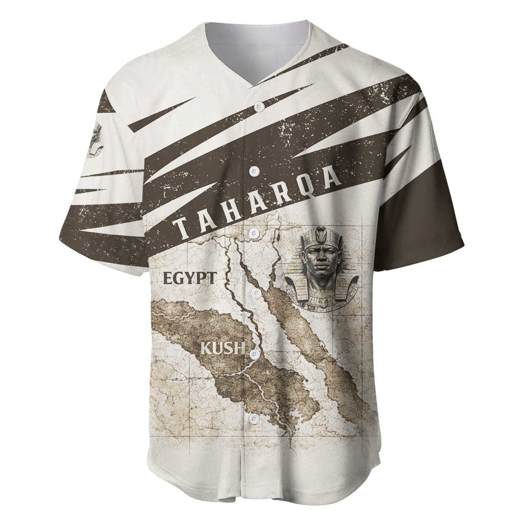 Taharqa Baseball Jersey with Ancient Map Illustration, King of Two Lands Title and Kush Egypt Temple - Wonder Print Shop