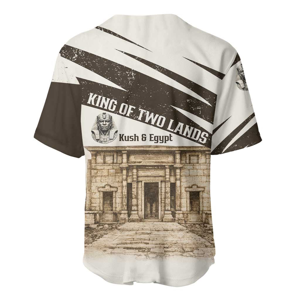 Taharqa Baseball Jersey with Ancient Map Illustration, King of Two Lands Title and Kush Egypt Temple - Wonder Print Shop