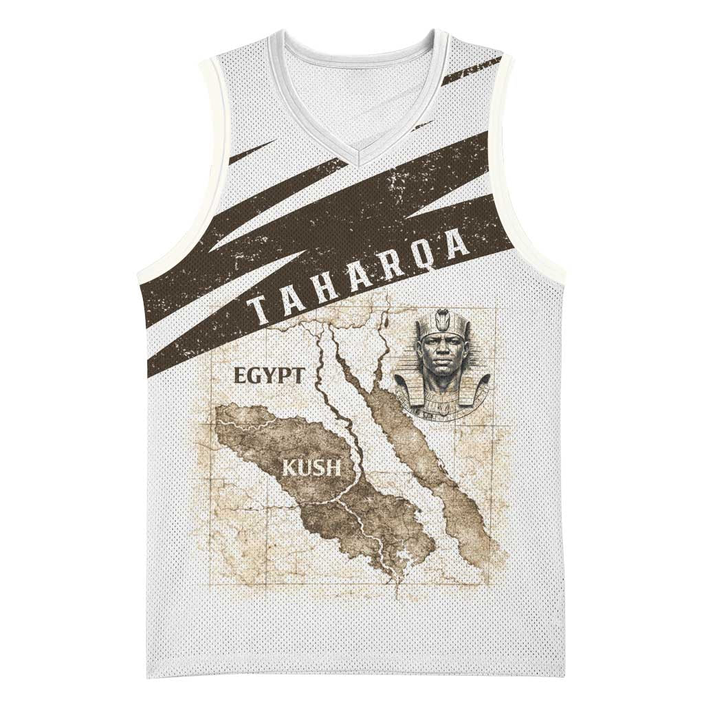 Taharqa Basketball Jersey with Ancient Map Illustration, King of Two Lands Title and Kush Egypt Temple - Wonder Print Shop