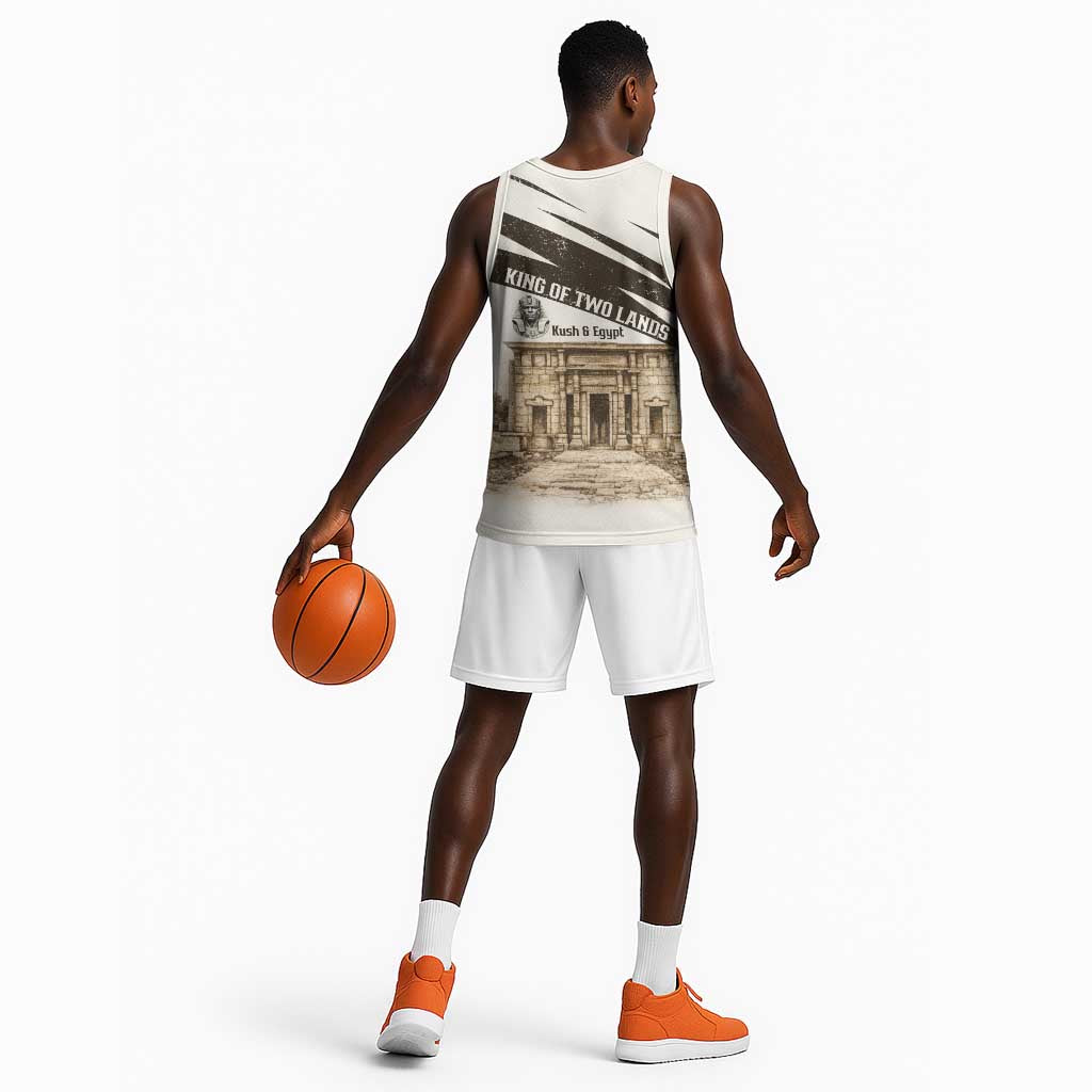 Taharqa Basketball Jersey with Ancient Map Illustration, King of Two Lands Title and Kush Egypt Temple - Wonder Print Shop