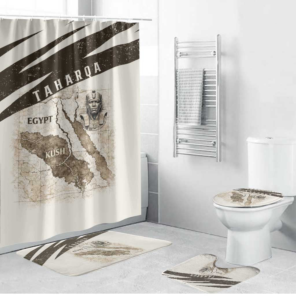 Taharqa Bathroom Set with Ancient Map Illustration, King of Two Lands Title and Kush Egypt Temple - Wonder Print Shop