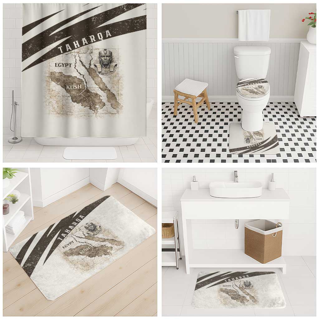 Taharqa Bathroom Set with Ancient Map Illustration, King of Two Lands Title and Kush Egypt Temple - Wonder Print Shop