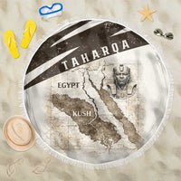 Taharqa Beach Blanket with Ancient Map Illustration, King of Two Lands Title and Kush Egypt Temple - Wonder Print Shop