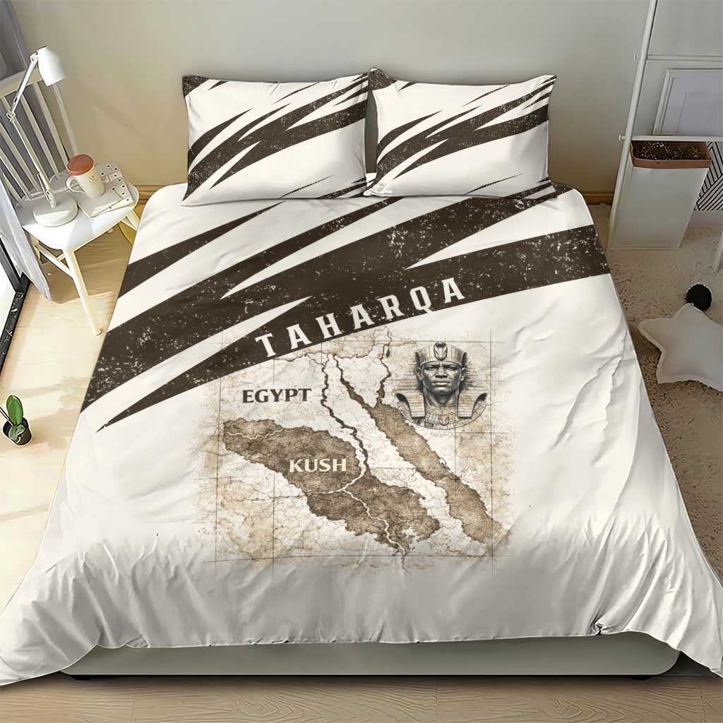 Taharqa Bedding Set with Ancient Map Illustration, King of Two Lands Title and Kush Egypt Temple - Wonder Print Shop
