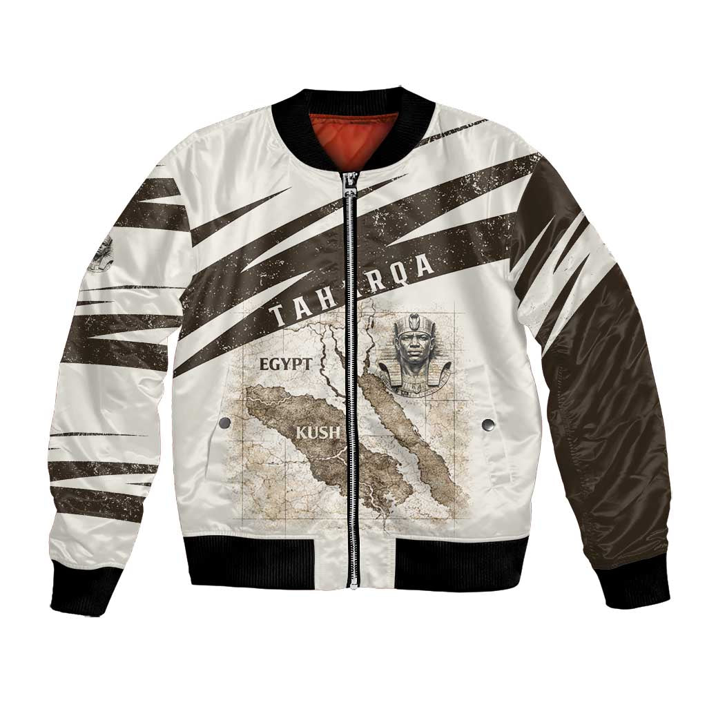 Taharqa Bomber Jacket with Ancient Map Illustration, King of Two Lands Title and Kush Egypt Temple - Wonder Print Shop