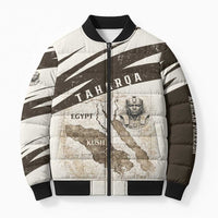 Taharqa Bomber Puffer Jacket with Ancient Map Illustration, King of Two Lands Title and Kush Egypt Temple - Wonder Print Shop