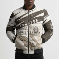 Taharqa Bomber Puffer Jacket with Ancient Map Illustration, King of Two Lands Title and Kush Egypt Temple - Wonder Print Shop