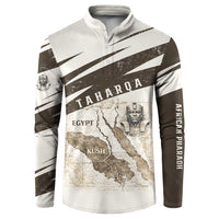 Taharqa Button Sweatshirt with Ancient Map Illustration, King of Two Lands Title and Kush Egypt Temple