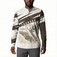 Taharqa Button Sweatshirt with Ancient Map Illustration, King of Two Lands Title and Kush Egypt Temple
