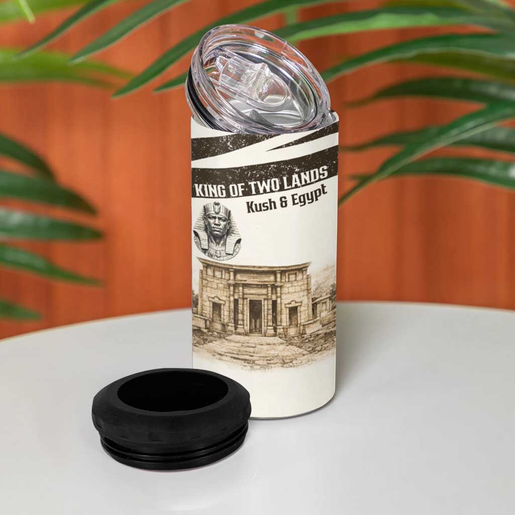 Taharqa 4 in 1 Can Cooler Tumbler with Ancient Map Illustration, King of Two Lands Title and Kush Egypt Temple - Wonder Print Shop