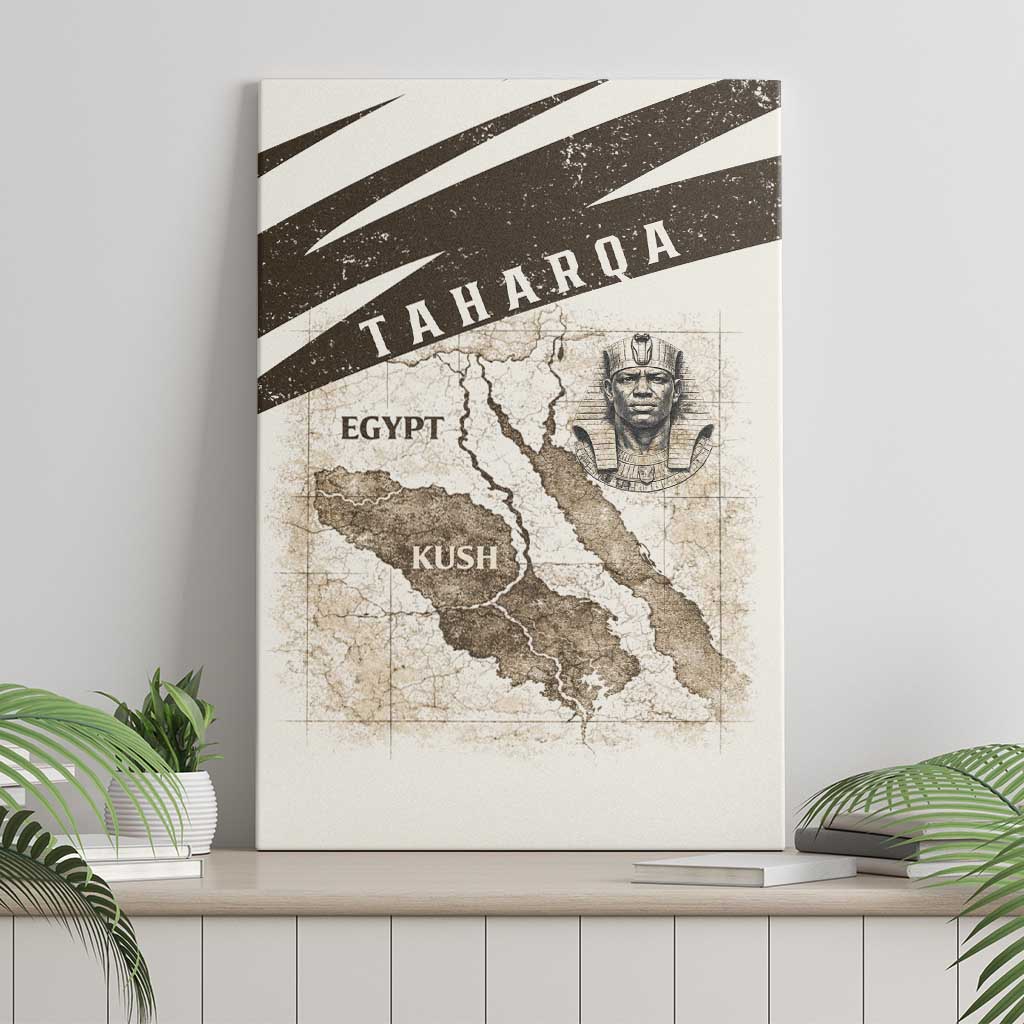 Taharqa Canvas Wall Art with Ancient Map Illustration, King of Two Lands Title and Kush Egypt Temple - Wonder Print Shop