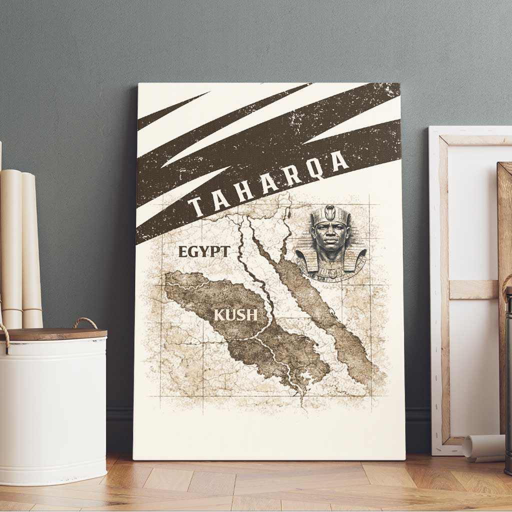 Taharqa Canvas Wall Art with Ancient Map Illustration, King of Two Lands Title and Kush Egypt Temple - Wonder Print Shop