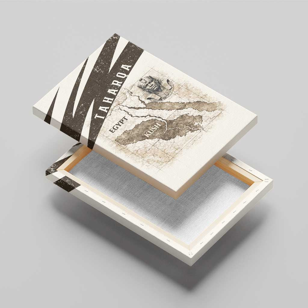 Taharqa Canvas Wall Art with Ancient Map Illustration, King of Two Lands Title and Kush Egypt Temple - Wonder Print Shop
