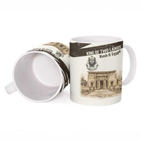 Taharqa Ceramic Mug with Ancient Map Illustration, King of Two Lands Title and Kush Egypt Temple - Wonder Print Shop