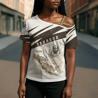Taharqa Cross Shoulder Shirt with Ancient Map Illustration, King of Two Lands Title and Kush Egypt Temple - Wonder Print Shop