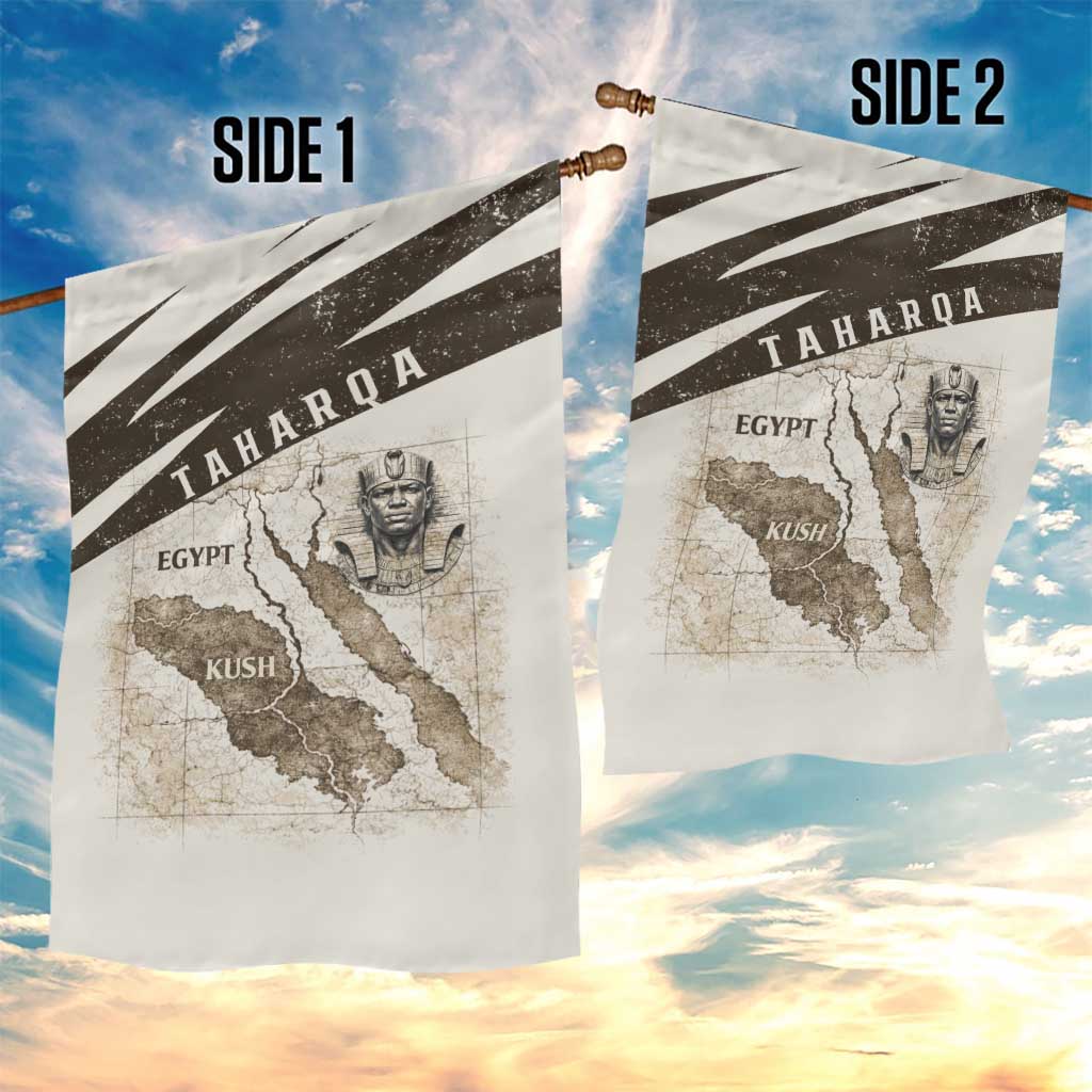 Taharqa Garden Flag with Ancient Map Illustration, King of Two Lands Title and Kush Egypt Temple - Wonder Print Shop