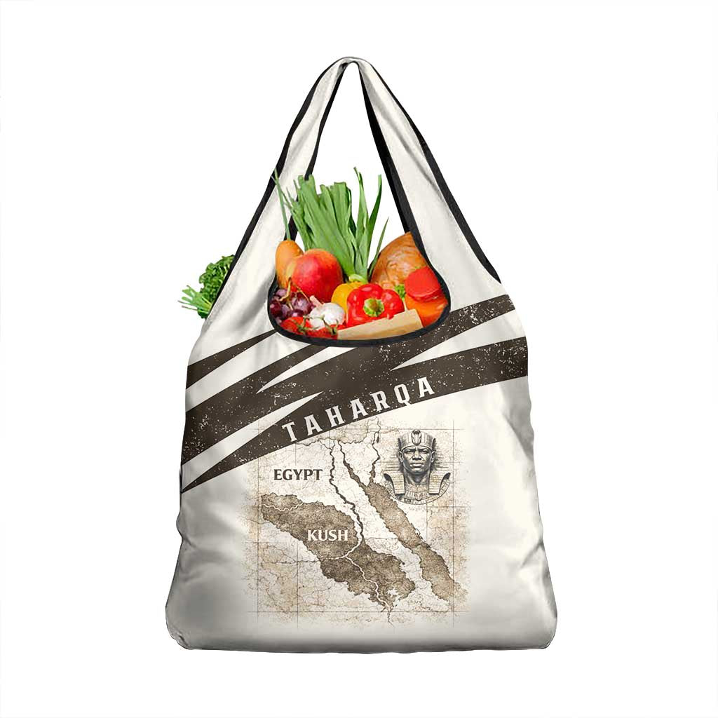 Taharqa Grocery Bag with Ancient Map Illustration, King of Two Lands Title and Kush Egypt Temple - Wonder Print Shop