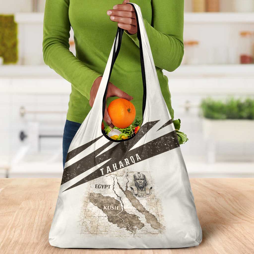 Taharqa Grocery Bag with Ancient Map Illustration, King of Two Lands Title and Kush Egypt Temple - Wonder Print Shop