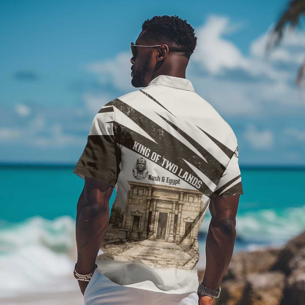 Taharqa Hawaiian Shirt with Ancient Map Illustration, King of Two Lands Title and Kush Egypt Temple - Wonder Print Shop