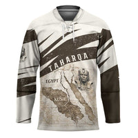 Taharqa Hockey Jersey with Ancient Map Illustration, King of Two Lands Title and Kush Egypt Temple - Wonder Print Shop