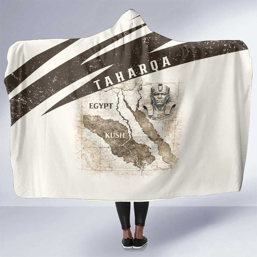 Taharqa Hooded Blanket with Ancient Map Illustration, King of Two Lands Title and Kush Egypt Temple - Wonder Print Shop