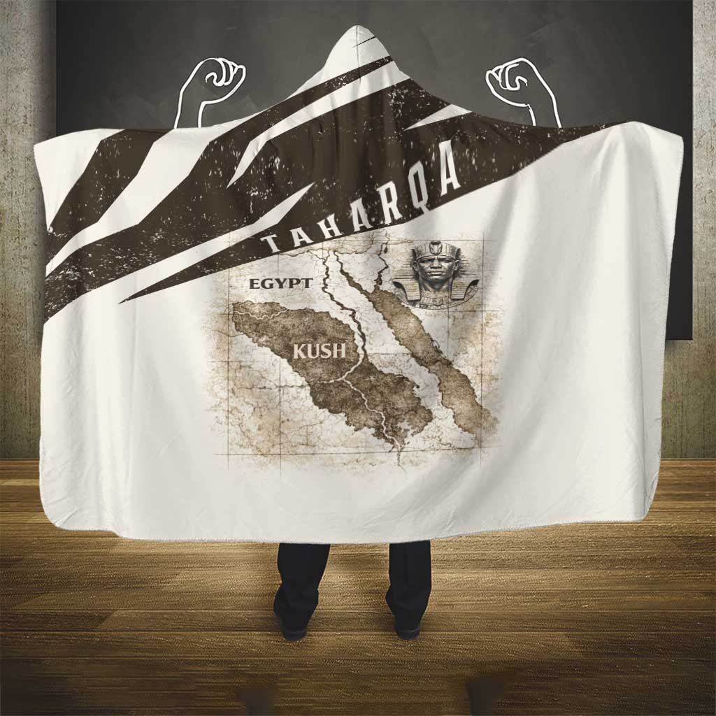 Taharqa Hooded Blanket with Ancient Map Illustration, King of Two Lands Title and Kush Egypt Temple - Wonder Print Shop