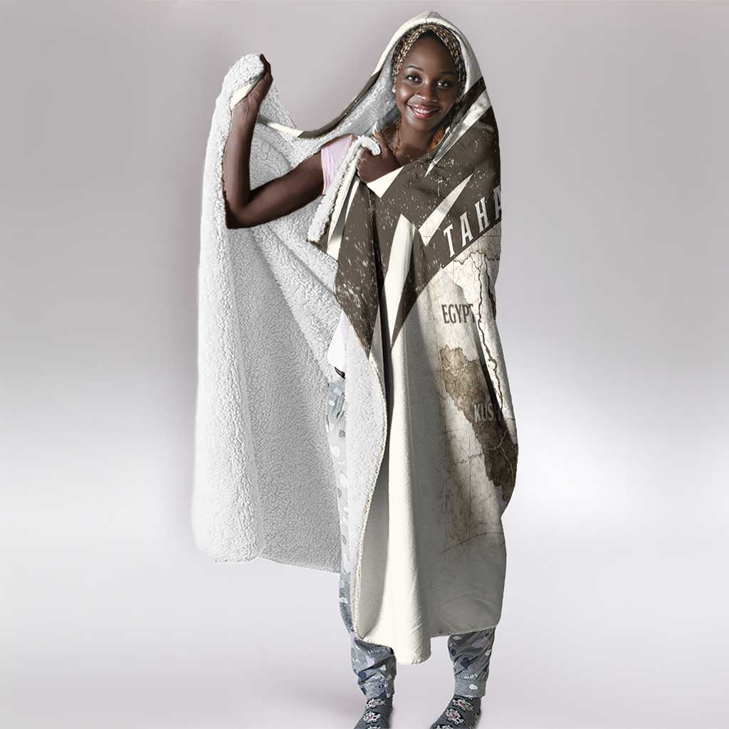 Taharqa Hooded Blanket with Ancient Map Illustration, King of Two Lands Title and Kush Egypt Temple - Wonder Print Shop