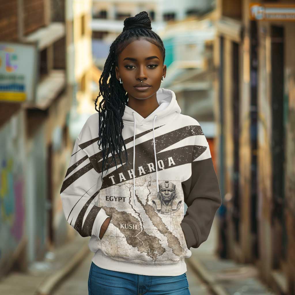 Taharqa Hoodie with Ancient Map Illustration, King of Two Lands Title and Kush Egypt Temple - Wonder Print Shop