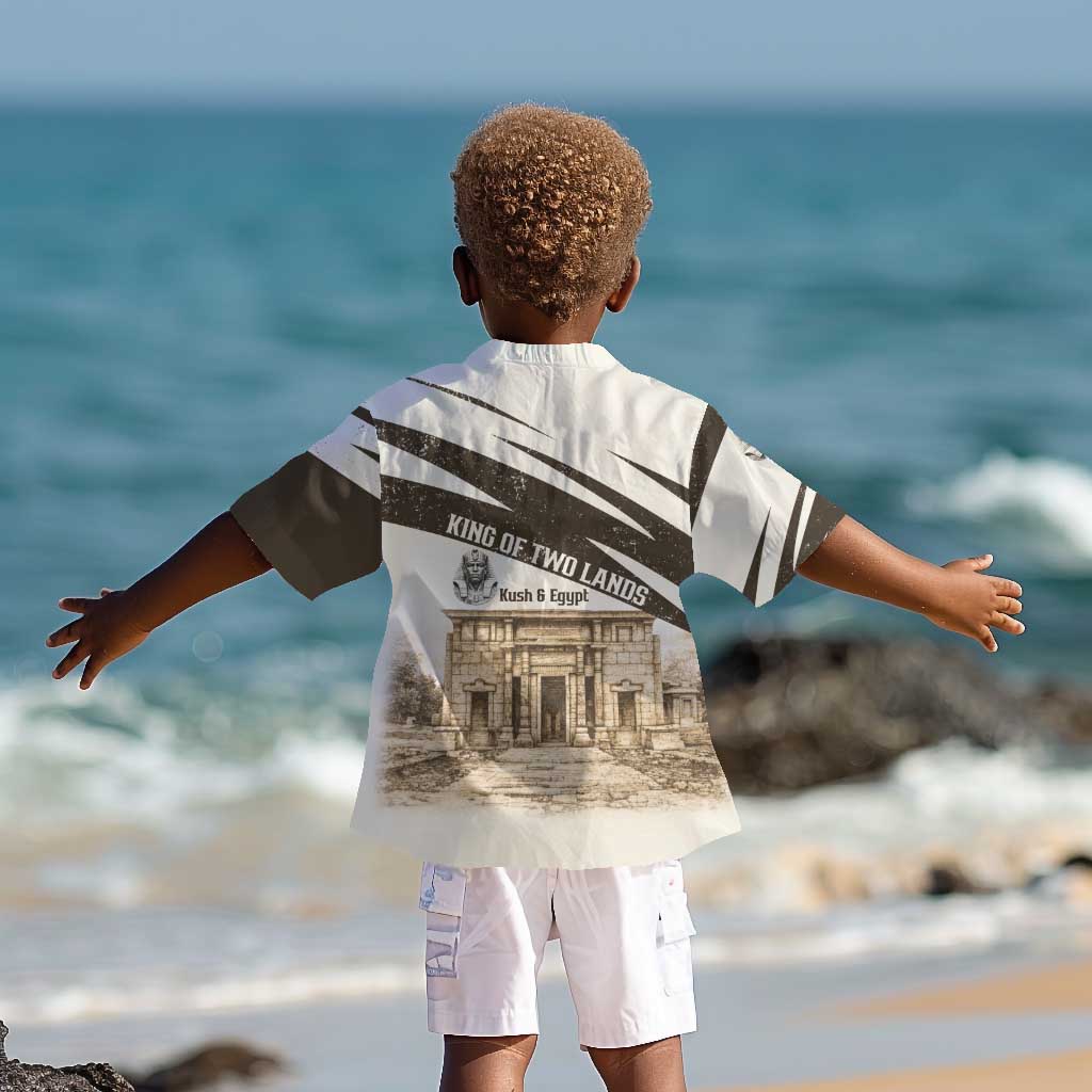 Taharqa Kid Hawaiian Shirt with Ancient Map Illustration, King of Two Lands Title and Kush Egypt Temple - Wonder Print Shop
