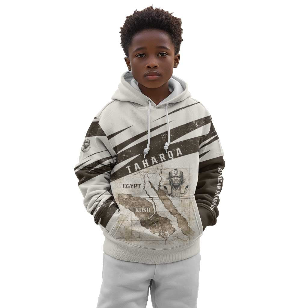 Taharqa Kid Hoodie with Ancient Map Illustration, King of Two Lands Title and Kush Egypt Temple - Wonder Print Shop