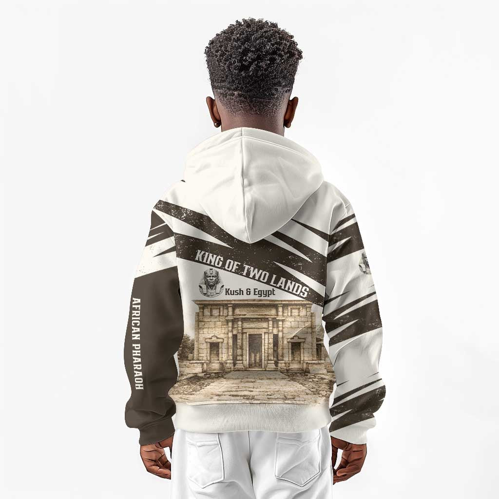 Taharqa Kid Hoodie with Ancient Map Illustration, King of Two Lands Title and Kush Egypt Temple - Wonder Print Shop