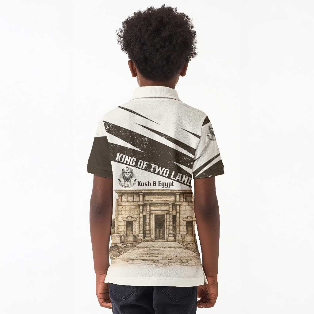 Taharqa Kid Polo Shirt with Ancient Map Illustration, King of Two Lands Title and Kush Egypt Temple - Wonder Print Shop