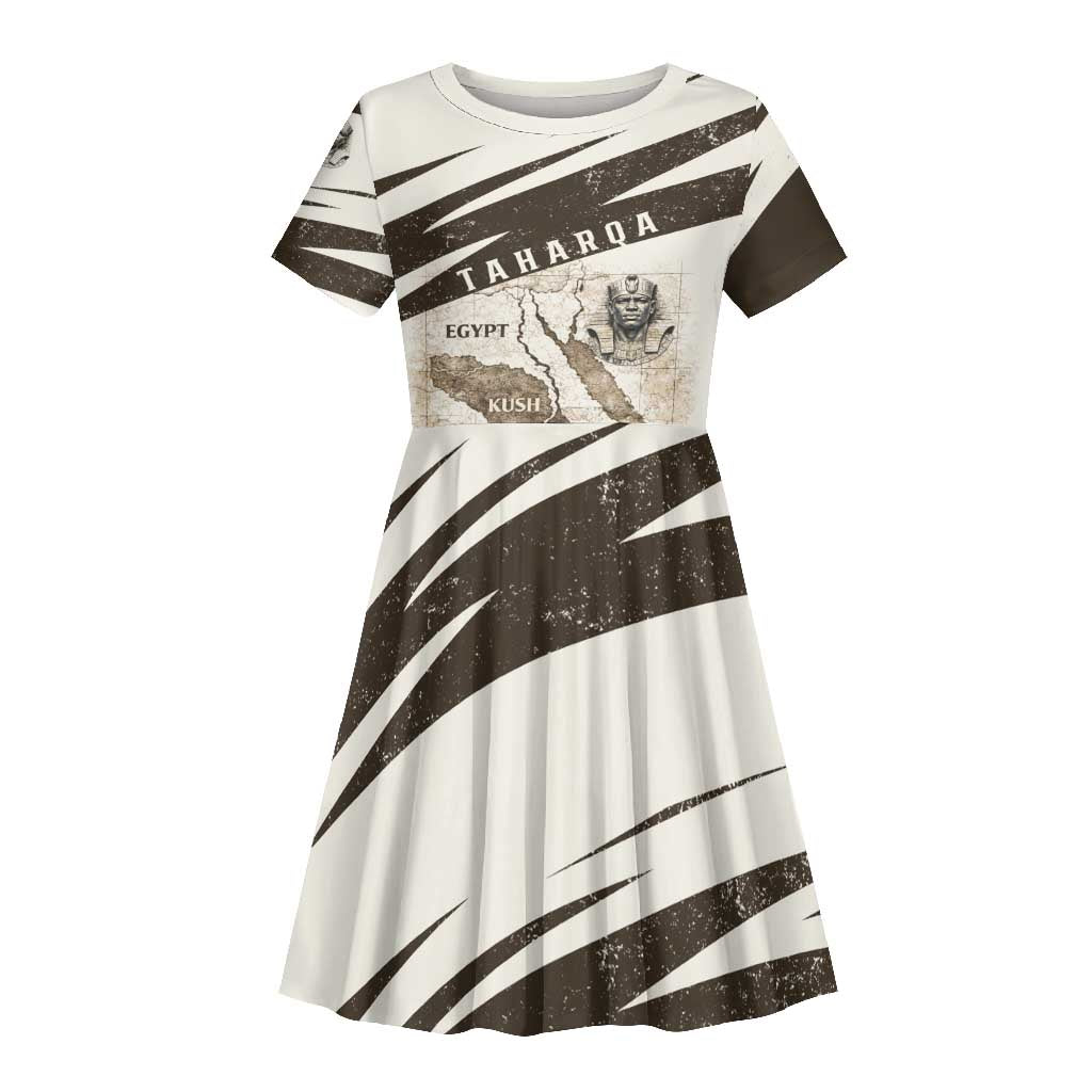 Taharqa Kid Short Sleeve Dress with Ancient Map Illustration, King of Two Lands Title and Kush Egypt Temple - Wonder Print Shop