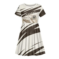Taharqa Kid Short Sleeve Dress with Ancient Map Illustration, King of Two Lands Title and Kush Egypt Temple - Wonder Print Shop