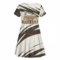 Taharqa Kid Short Sleeve Dress with Ancient Map Illustration, King of Two Lands Title and Kush Egypt Temple - Wonder Print Shop