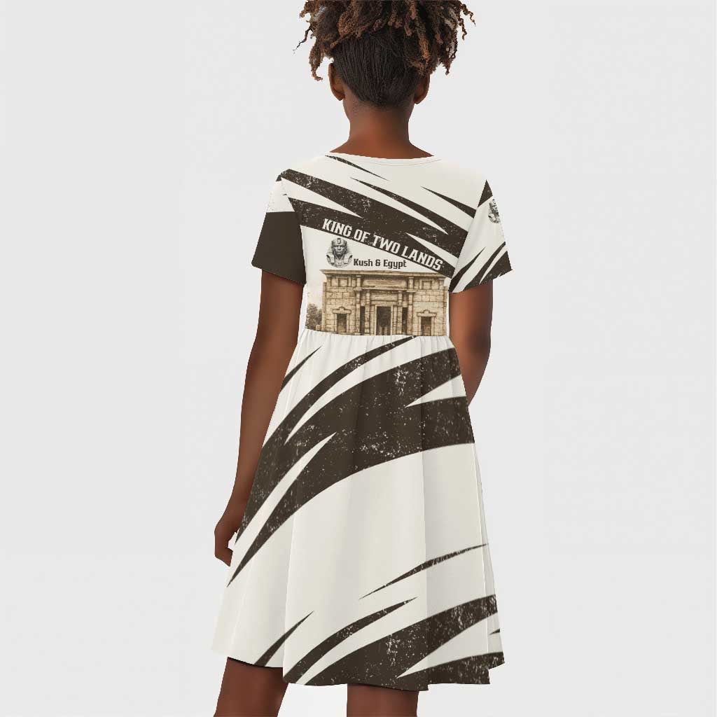 Taharqa Kid Short Sleeve Dress with Ancient Map Illustration, King of Two Lands Title and Kush Egypt Temple - Wonder Print Shop