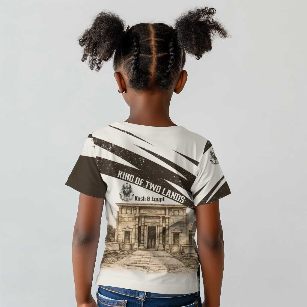 Taharqa Kid T shirt with Ancient Map Illustration, King of Two Lands Title and Kush Egypt Temple - Wonder Print Shop