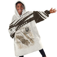 Taharqa Kid Wearable Blanket Hoodie with Ancient Map Illustration, King of Two Lands Title and Kush Egypt Temple - Wonder Print Shop