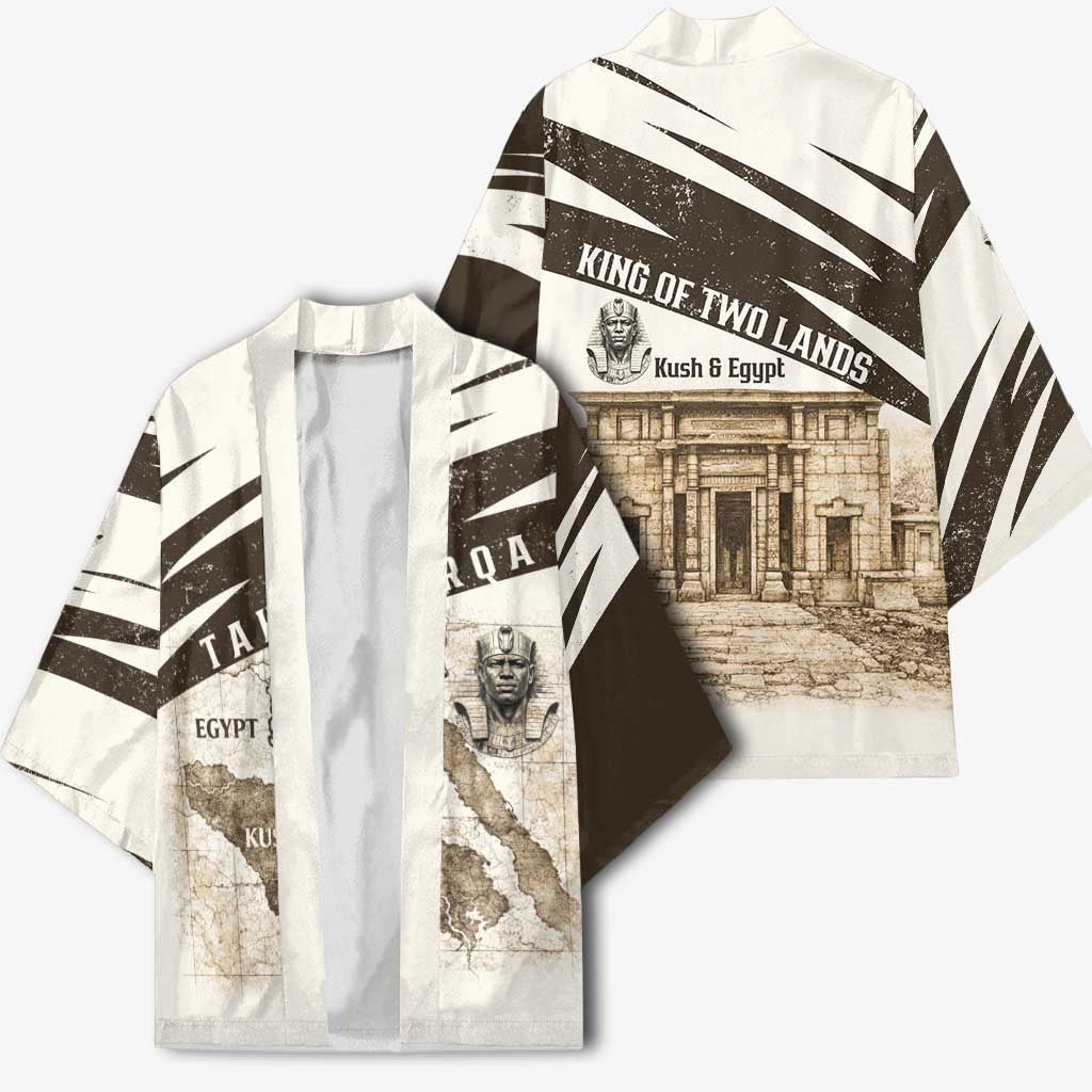 Taharqa Kimono with Ancient Map Illustration, King of Two Lands Title and Kush Egypt Temple - Wonder Print Shop